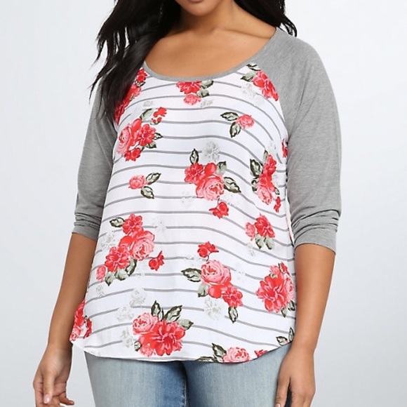 torrid Tops - Torrid Striped Floral Raglan Tee